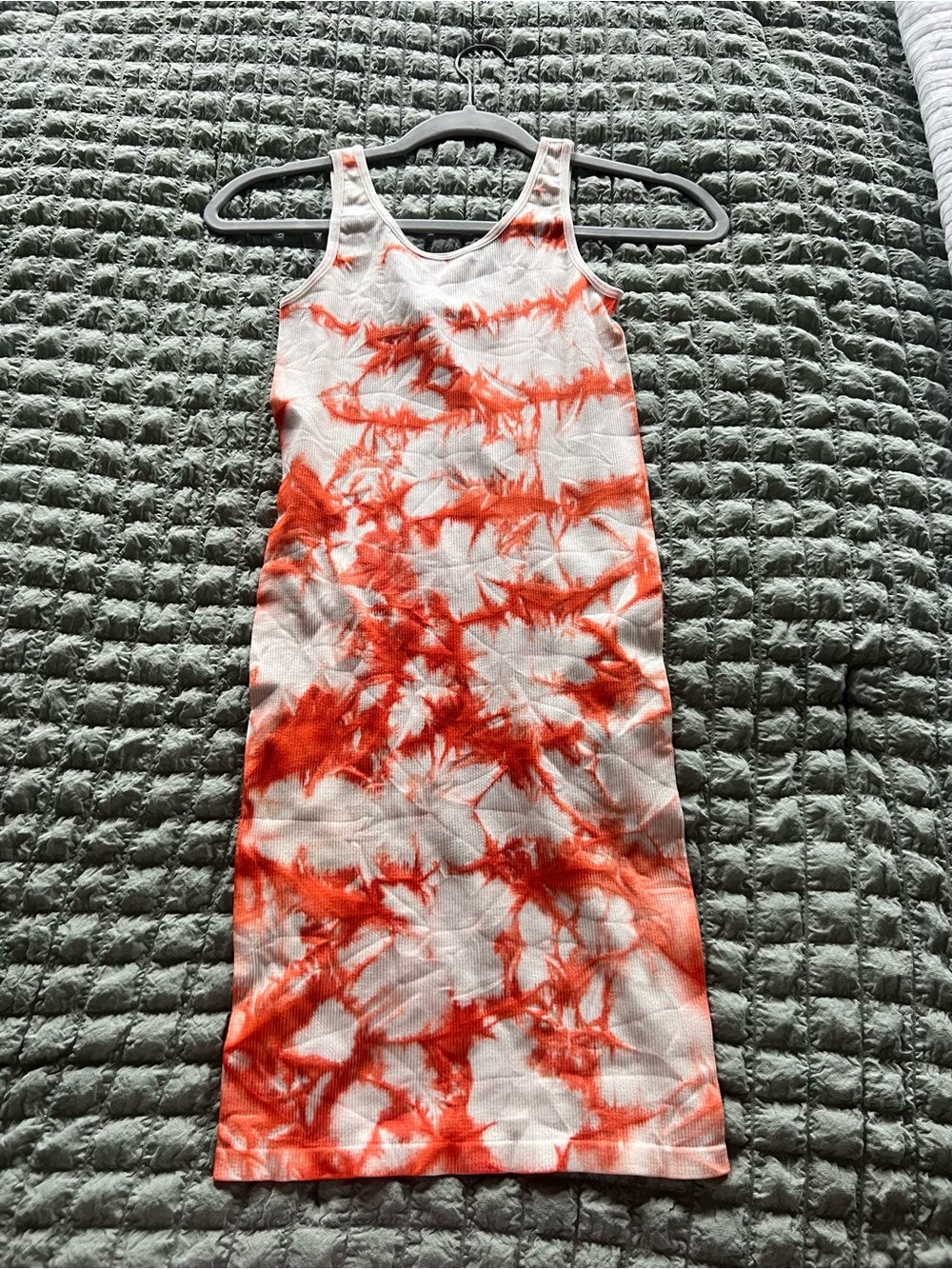 White & Orange Tie-Dye Tank Dress